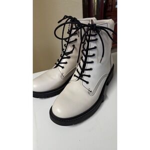 COACH Lorimer‎ Women's 8.5 Leather Combat Boot White Lace Up Ankle Bootie Shoes